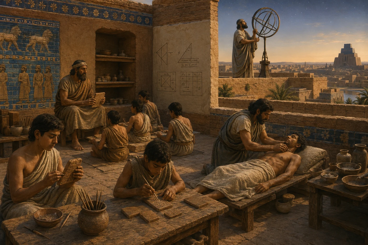 Escuela de escribas y estudio de los saberes mesopotámicos.
