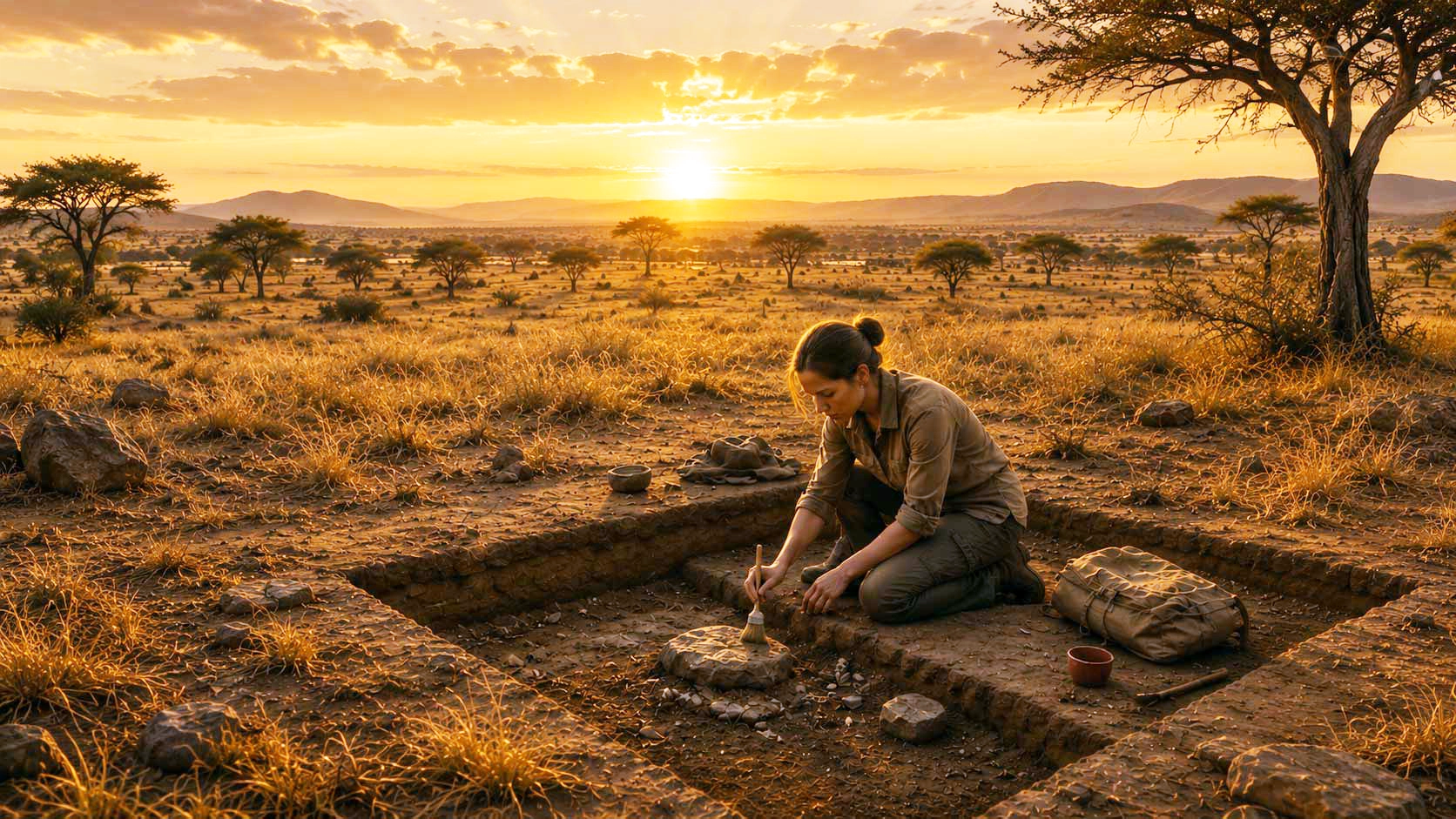 Alba trabajando en la excavación arqueológica al amanecer